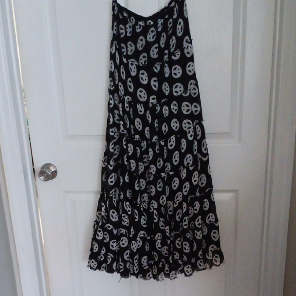 Black and White Maxi A-Line Skirt with Ruffled Tiers
